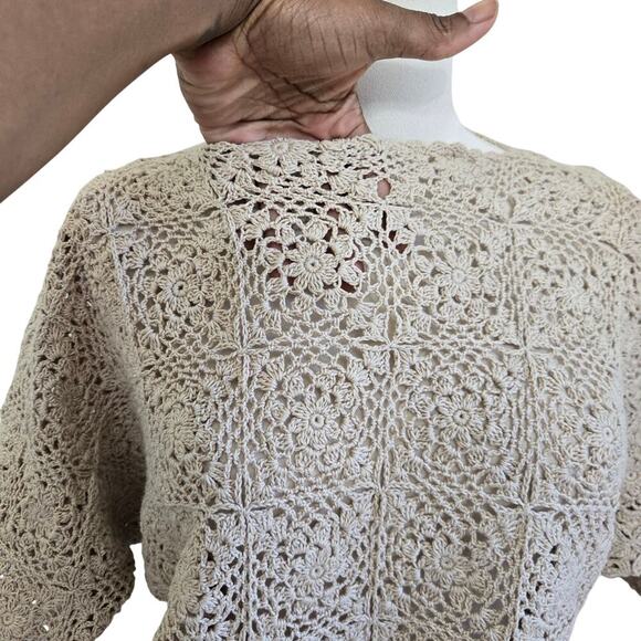 R&K Originals Vintage Womens Hand Crochet Knit Top & Skirt Set 10 Boho Natural - Picture 2 of 12